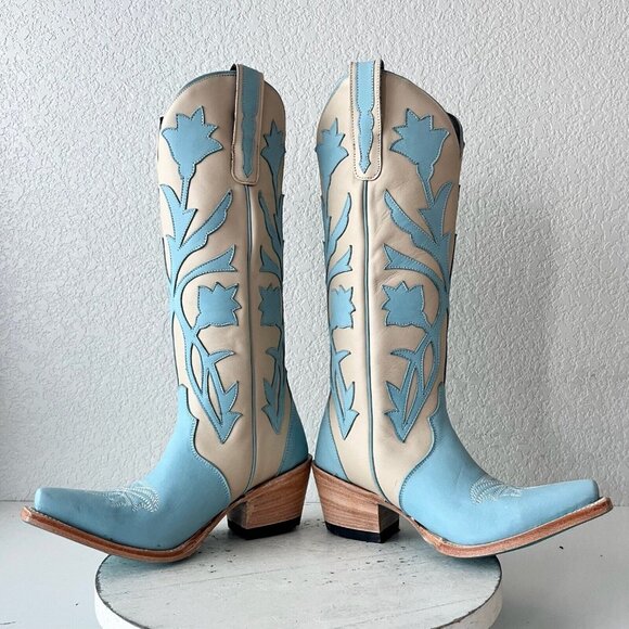 Lane JOLENE Womens Cowboy Boots 6 Blueberry Buttermilk Leather 15" Tall Western - Picture 9 of 13